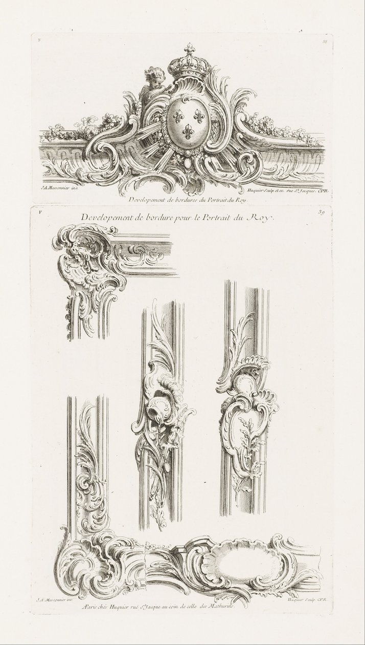Desenho de Cartela com as Armas do Rei Centradas em uma Borda de Juste Aurèle Meissonnier