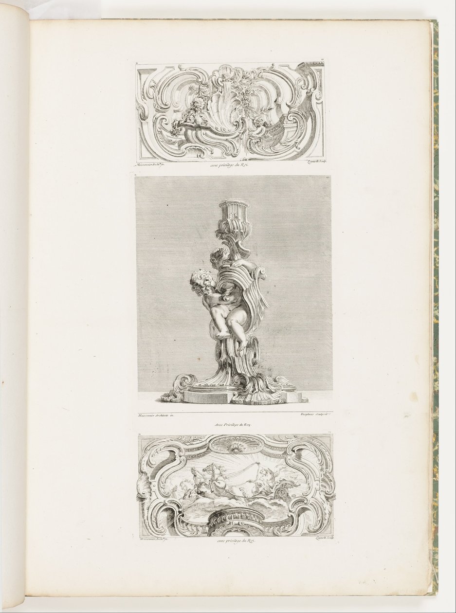 Painel Ornamental com Fonte de Concha ladeado por Guirlandas e Volutas, pl. 22 na Oeuvre de Juste-Aurèle de Juste Aurèle Meissonnier