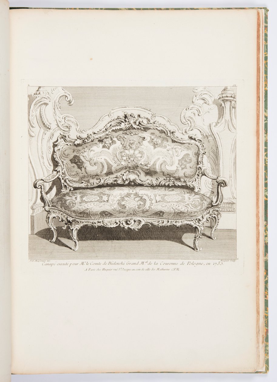 Sofá executado pelo Sr. Conde de Bielinski Grand Mal da Coroa da Polônia, em 1735.; Sofá executado para o Conde de Bielinski em 1735, 4º Prato de Juste Aurèle Meissonnier