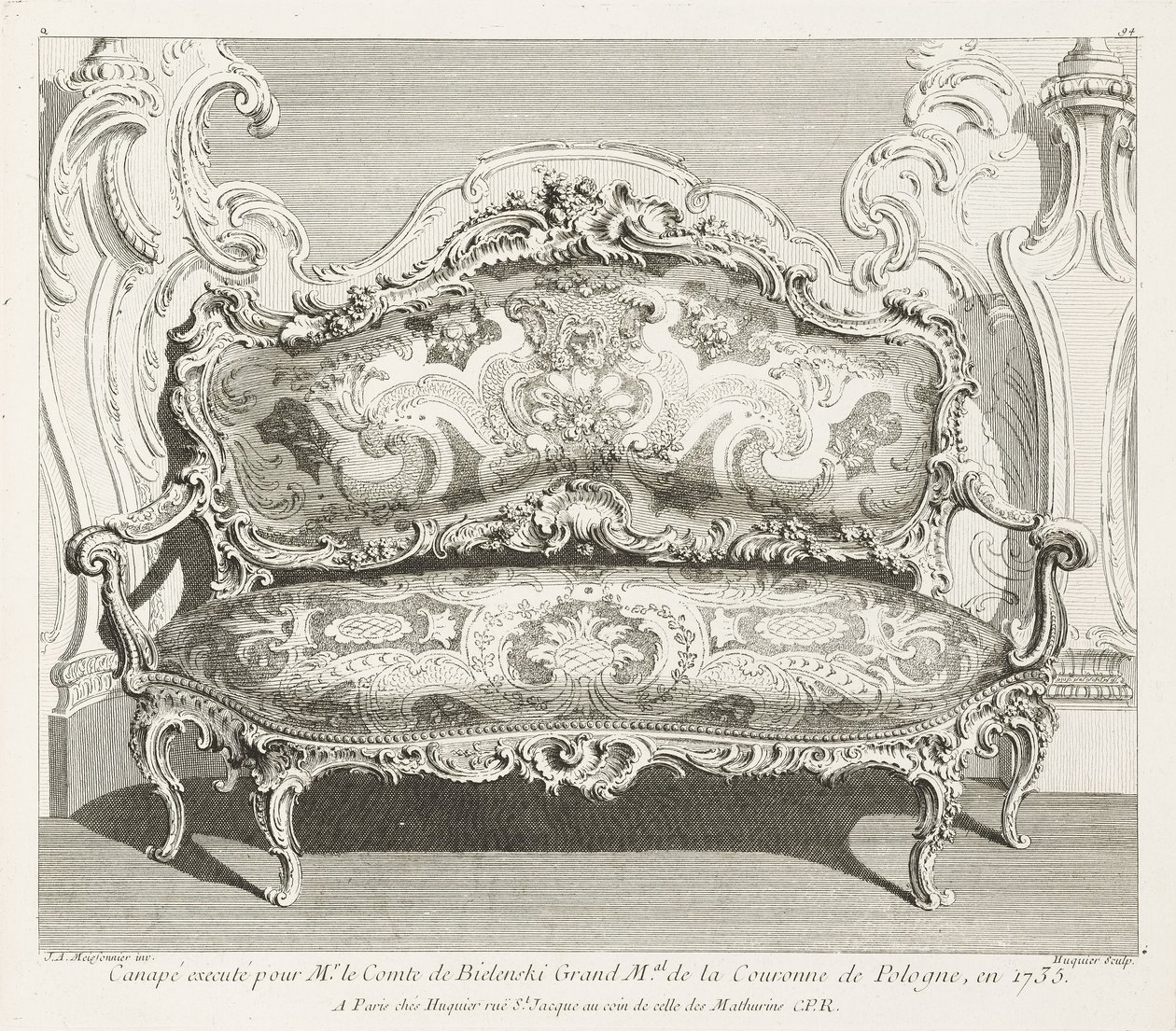 Sofá executado para o Conde de Bielinski Grande Mestre da Coroa da Polónia em 1735; Sofá executado para o Conde de Bielinski em 1735, 4.ª placa de Juste Aurèle Meissonnier