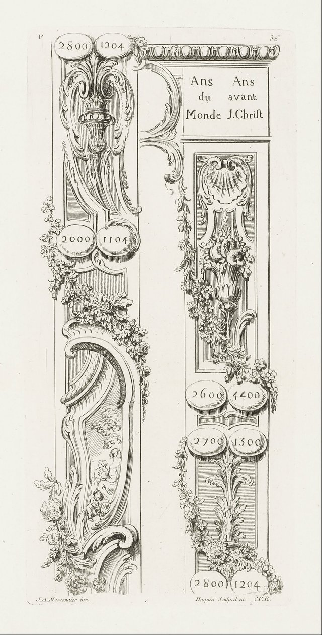 Desenho de fragmentos da fronteira de Juste Aurèle Meissonnier