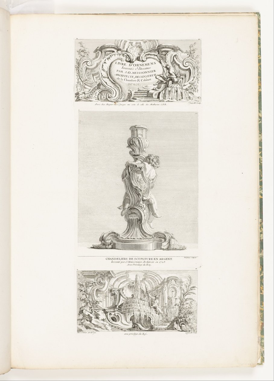 Livros de ornamentos inventados e desenhados pelo arquiteto JA Meissonnier, desenhista do quarto e gabinete DU ROI, pl. 20 em Obras de Juste-Aurèle Meissonnier de Juste Aurèle Meissonnier