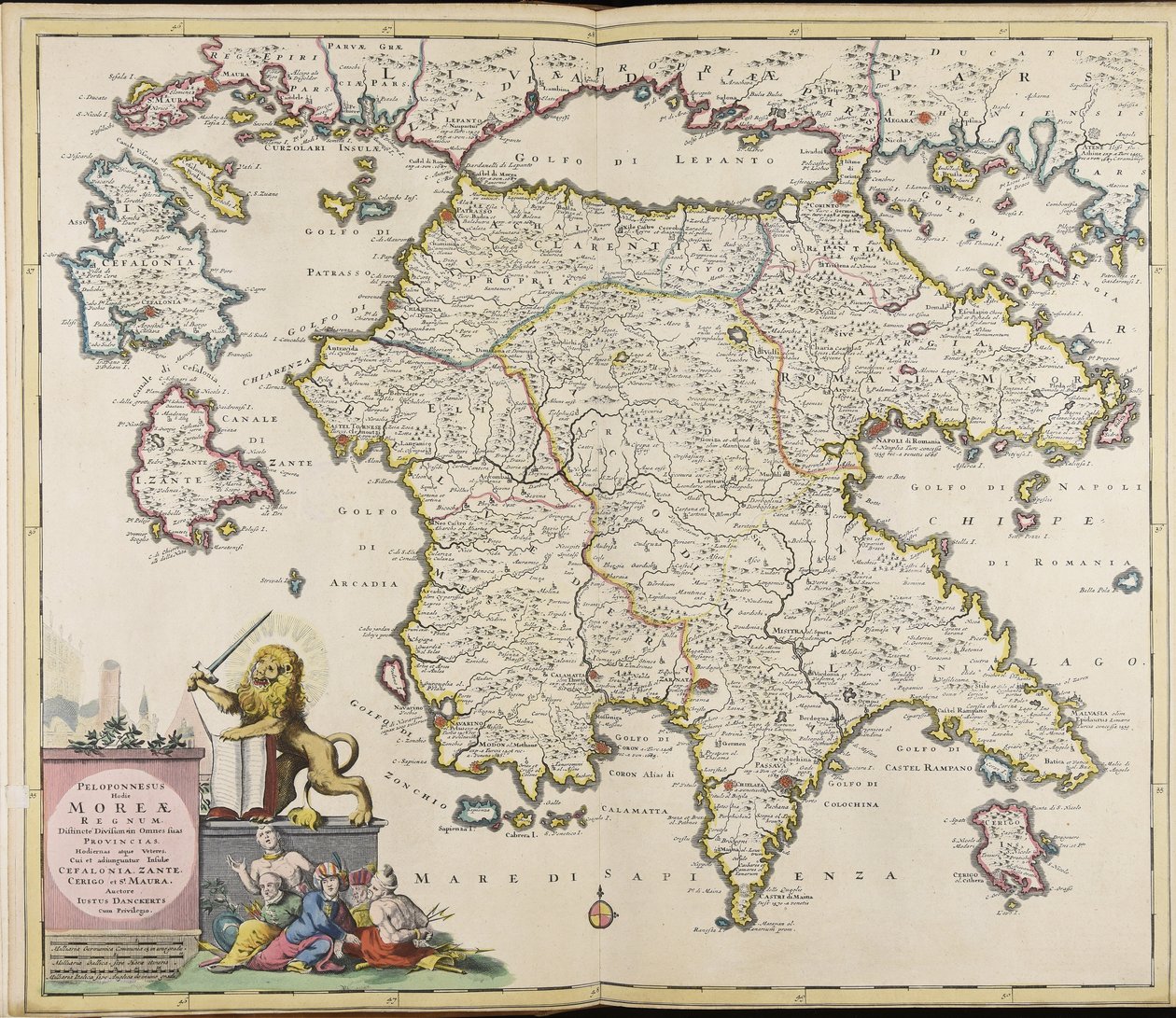 O Peloponeso, e até hoje, o velho Moreae a quem o reino de distincte e, juntamente com a conta associada do dia atual, dividido em províncias da ilha, com toda a sua Cefalonia, Zante, Cerigo, eo Saint-Maur - Visscher apenas a autoridade do de Justus Danckerts