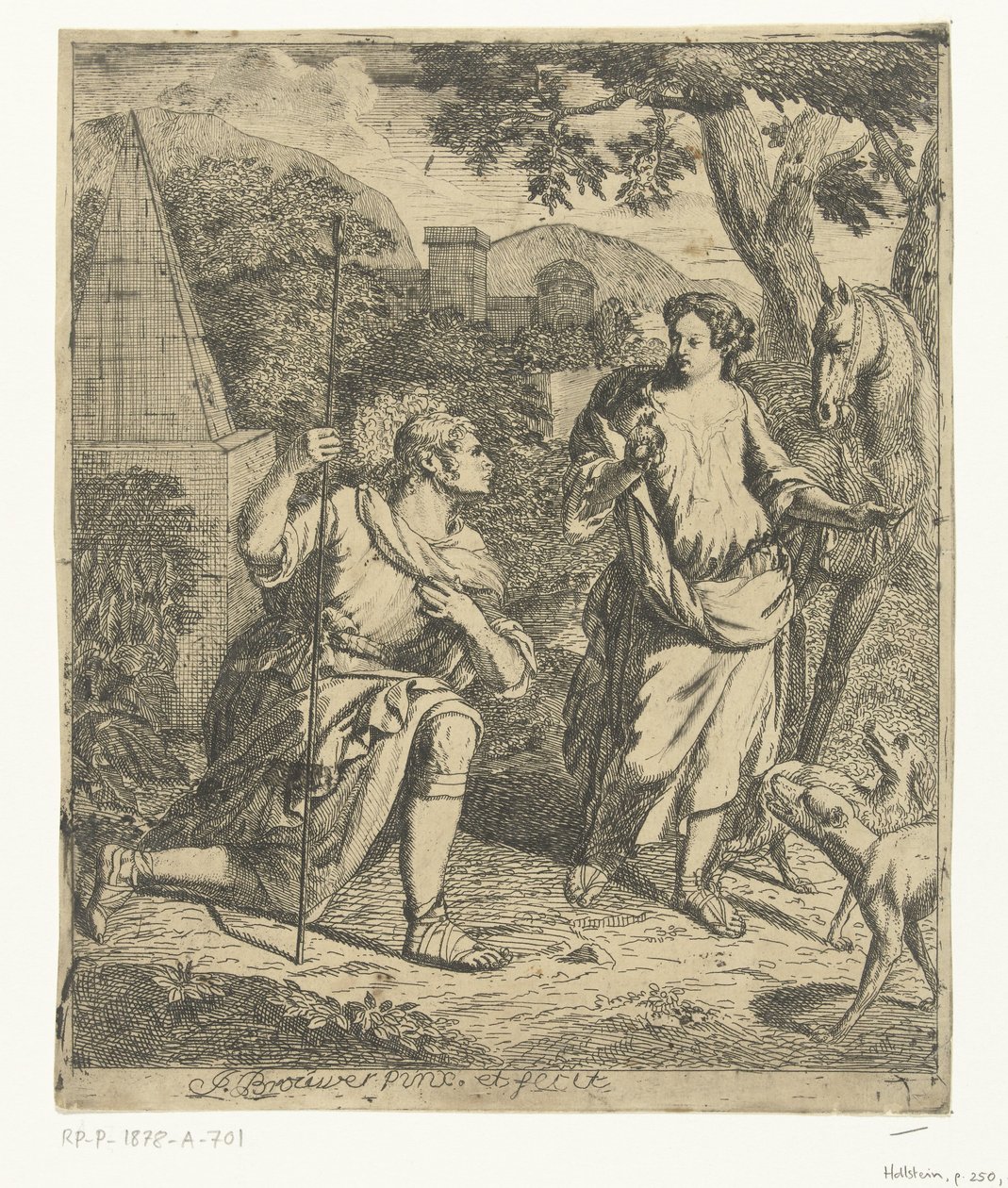 Cena pastoral coloca Granida em Daifilo de Justus Brouwer