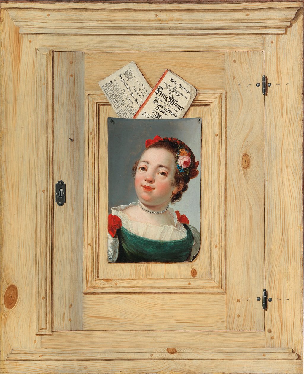 Trompe loeil com o retrato de uma jovem, 1755. de Justus Juncker