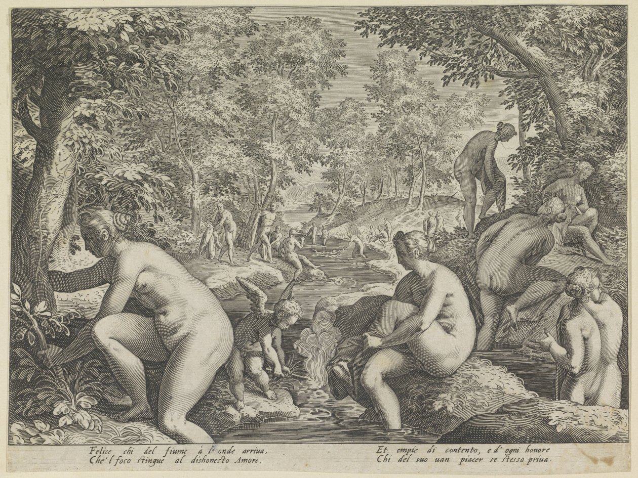 Mulheres e homens que tomam banho
Amore Letheo
Diferentes aspectos do amor (título da série) de Justus Sadeler (attributed to)
