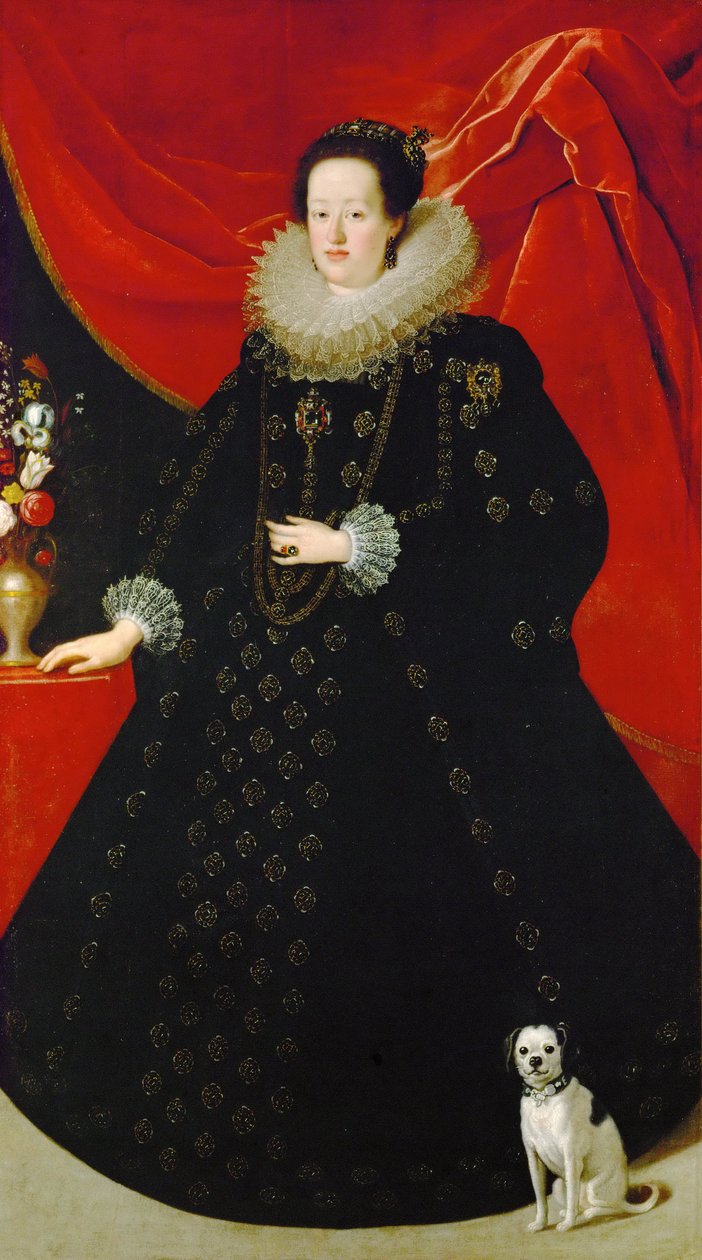 Eleonore de Gonzague (ou de Mantoue) - Retrato de Eleonora Gonzaga (1598-1655), em vestido preto, de Sustermans, Justus (Giusto) (1597-1681). Óleo sobre tela, ca. 1624. Dimensão : 207x108 cm. Museu de História de Arte, Vienne de Justus Sustermans