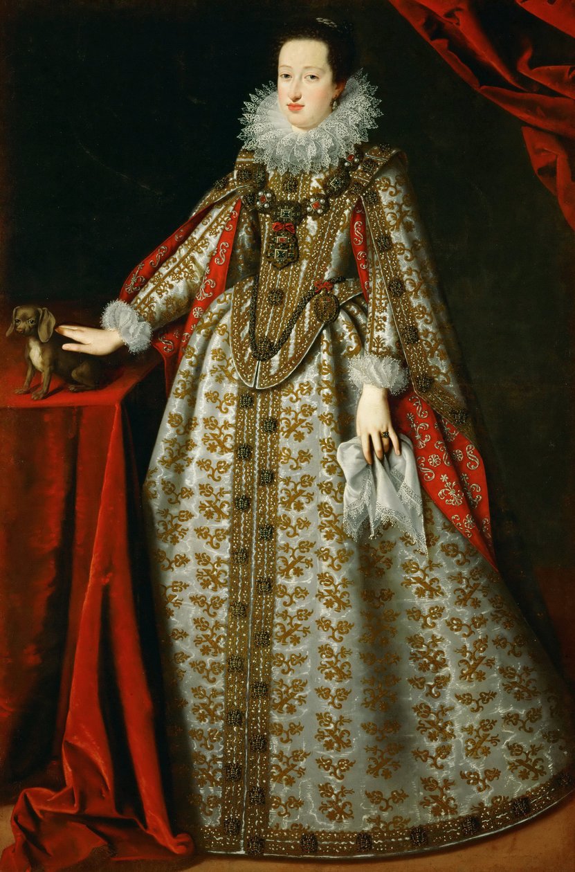 Eleoonore de Gonzague (ou de Mantoue) - Retrato de Eleonora Gonzaga (1598-1655), em seu vestido de noiva - Justus (Giusto, Joost) Sustermans (1597-1681). Óleo sobre tela de Justus Sustermans