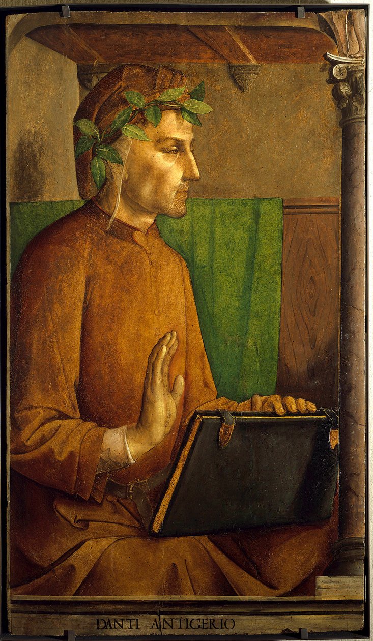 Retrato do poeta de Dante Alighieri (1265-1321) Pintura de Juste De Ghent (1435-1480) Séc. XV, óleo sobre madeira, Nota: vd. 1,15 X 0,64 m. Paris. Musee Du Louvre - Retrato do poeta Dante Alighieri (1265-1321). Pintura de Juste de Ghent (1435-1480) de Justus van (c.1435 c.1480) Gent
