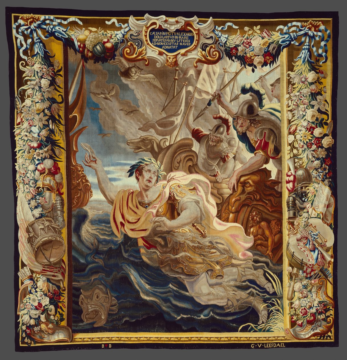 César atira-se ao mar from A História de César e Cleópatra de Justus van Egmont