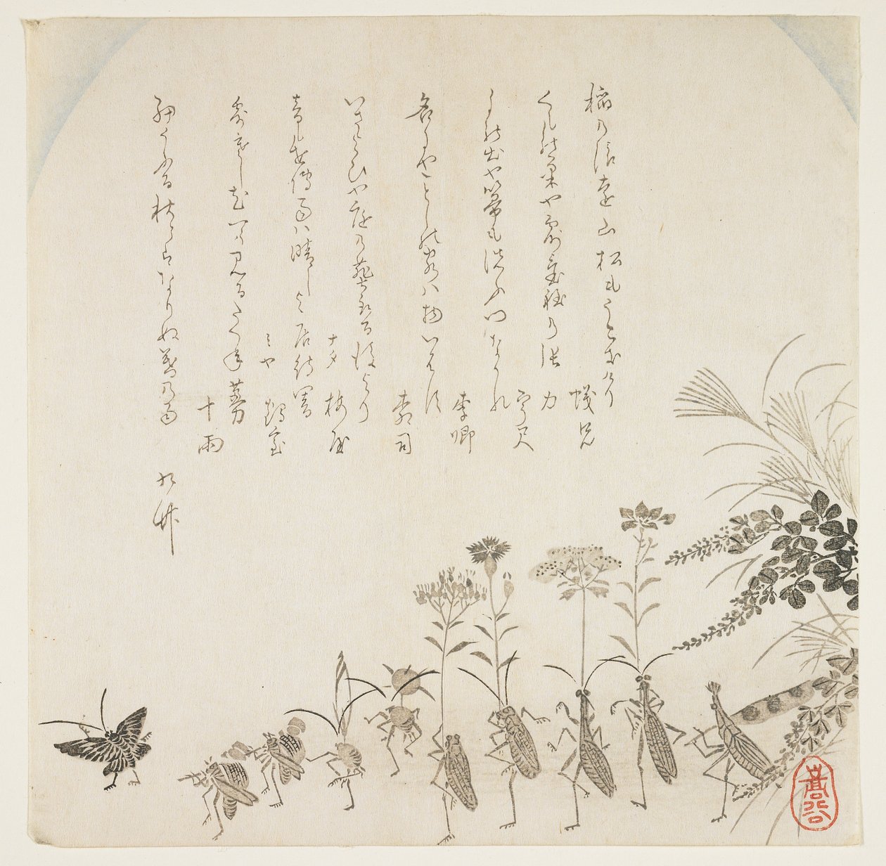 Flores de outono e insetos cantores, c.1854-59 (xilogravura) de K II Skoku