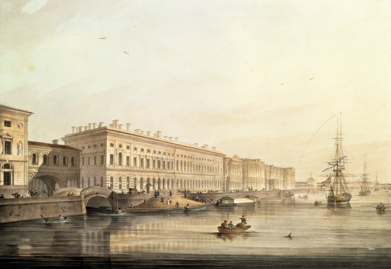 Vista do aterro do palácio, gravado por Karl Petrovich Beggrov (1799-1875), 1826 (lito com wc) de K. and Shiflard, S. Sabat
