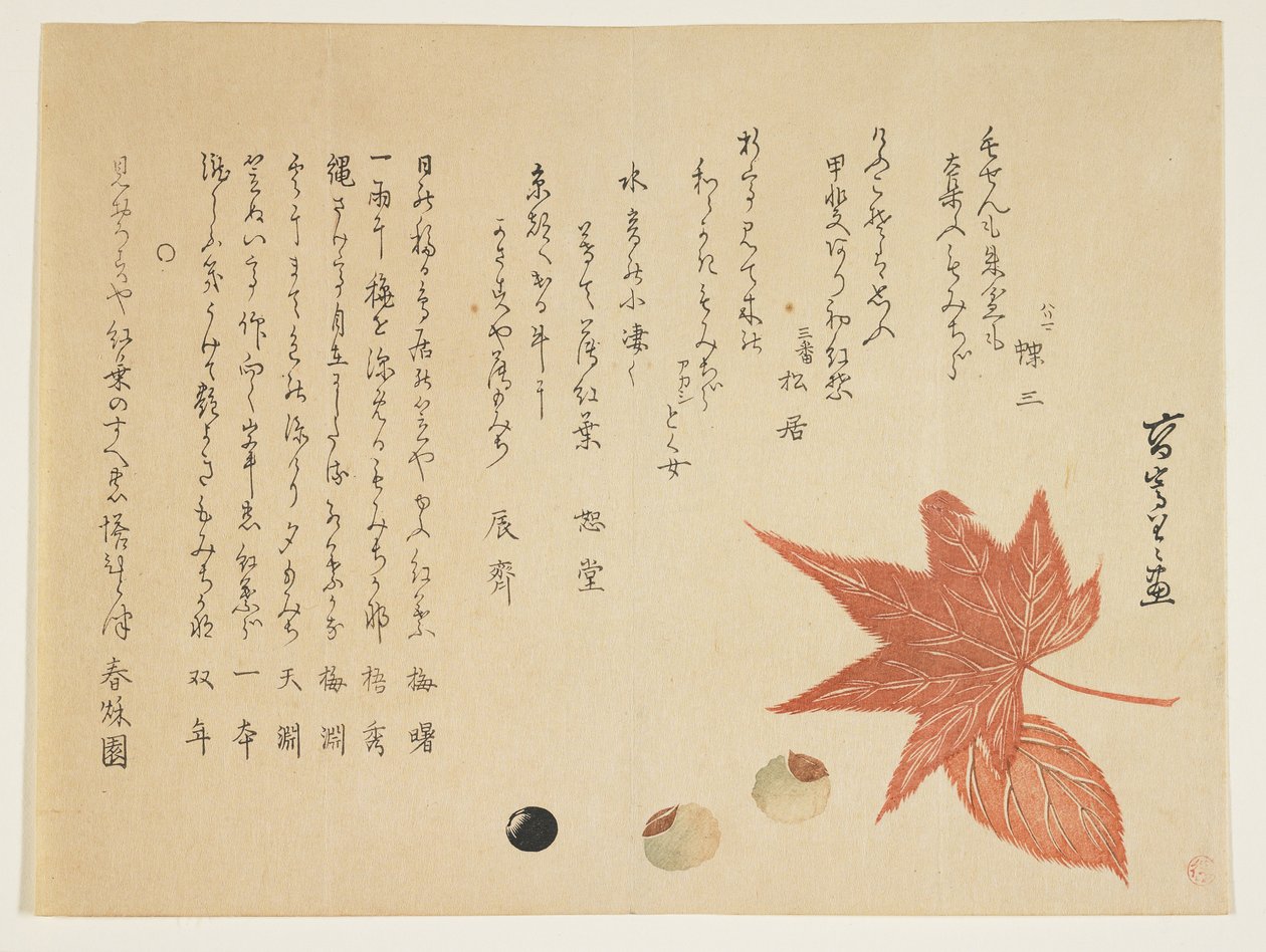 Folhas de outono e nozes, 1849-76 (impressão de woodblock de cor) de K II Skoku
