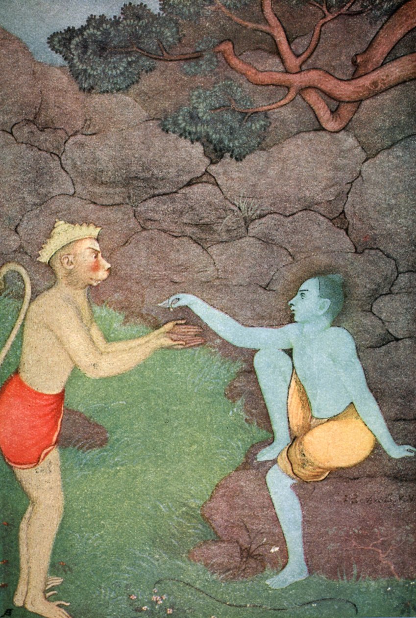 Rama enviando seu anel de sinalização para Sita, 1913.   de K Venkatappa