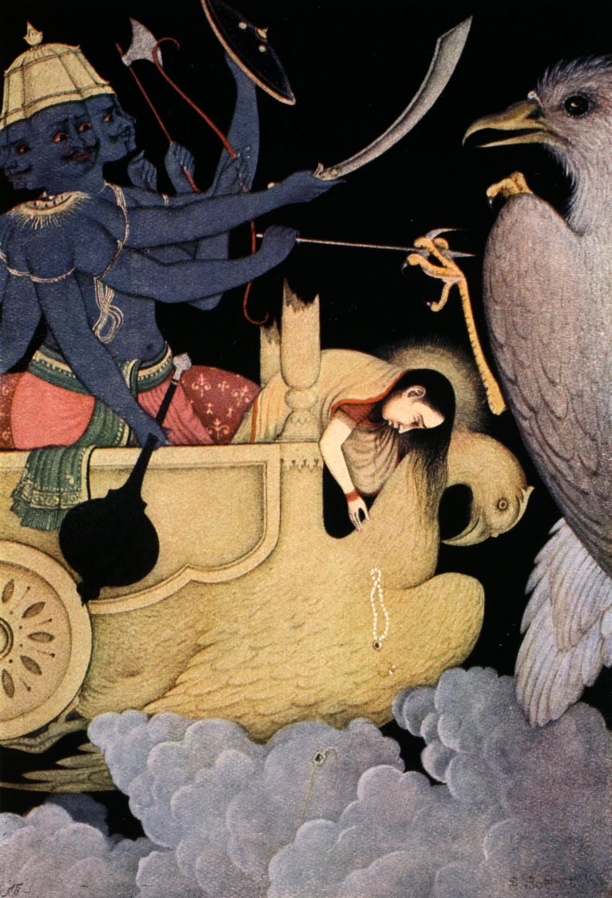 Ravana lutando com Jatayu, 1913.   de K Venkatappa