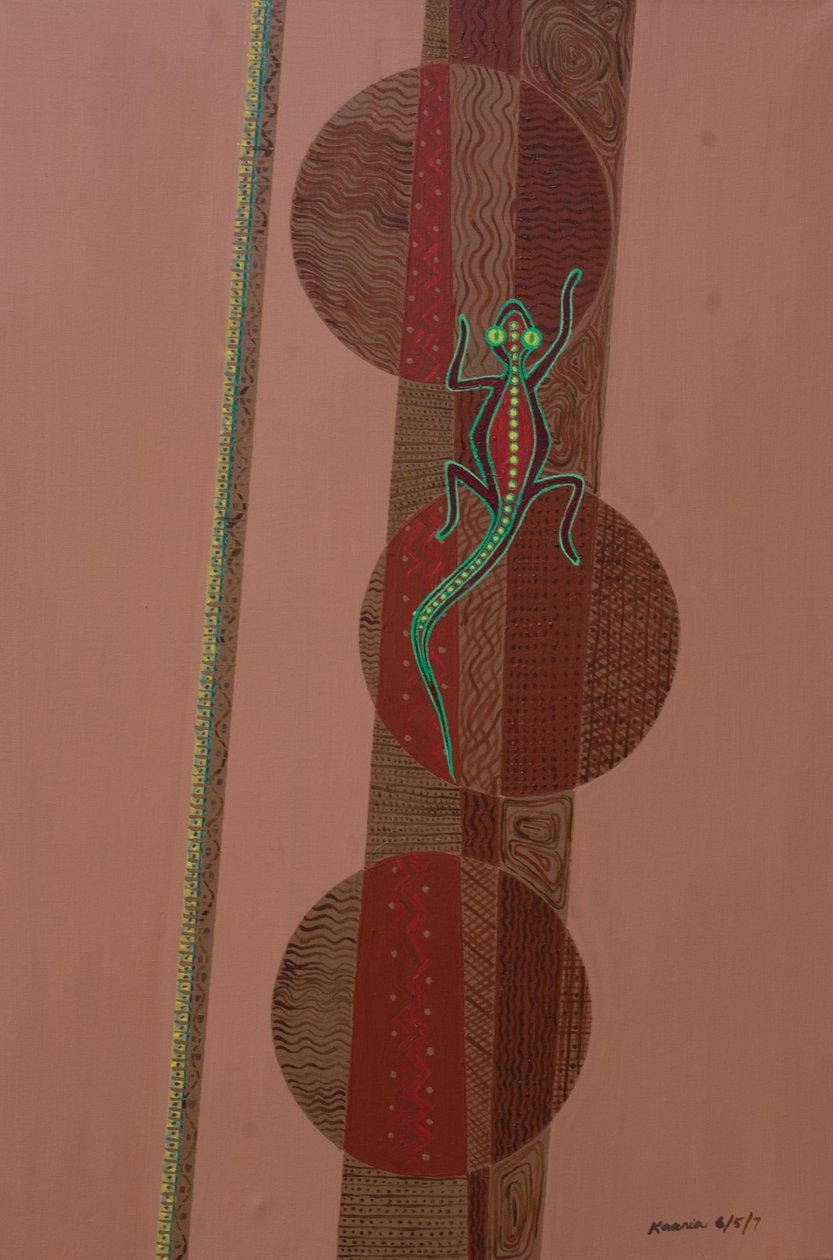 Lagarto Aborígene, 2007 (óleo e acrílico sobre tela) de Kaaria Mucherera