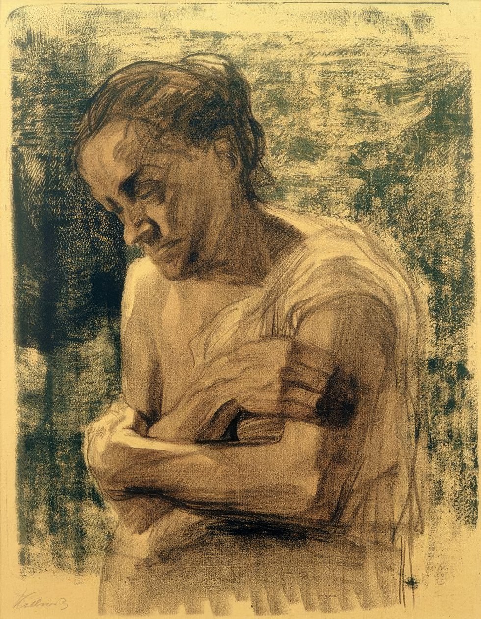 K.Kollwitz, meia figura de uma mulher com braços cruzados de Käthe Kollwitz