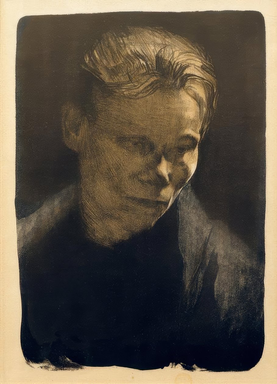Meia retrato de uma mulher trabalhador com toalha azul de Käthe Kollwitz