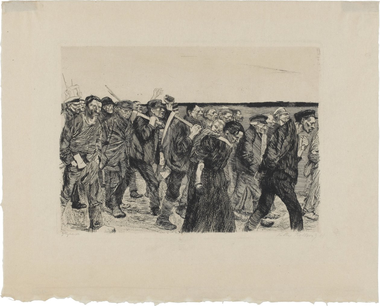Uma revolta de tecelões, prancha 4: Marcha dos tecelões de Käthe Kollwitz
