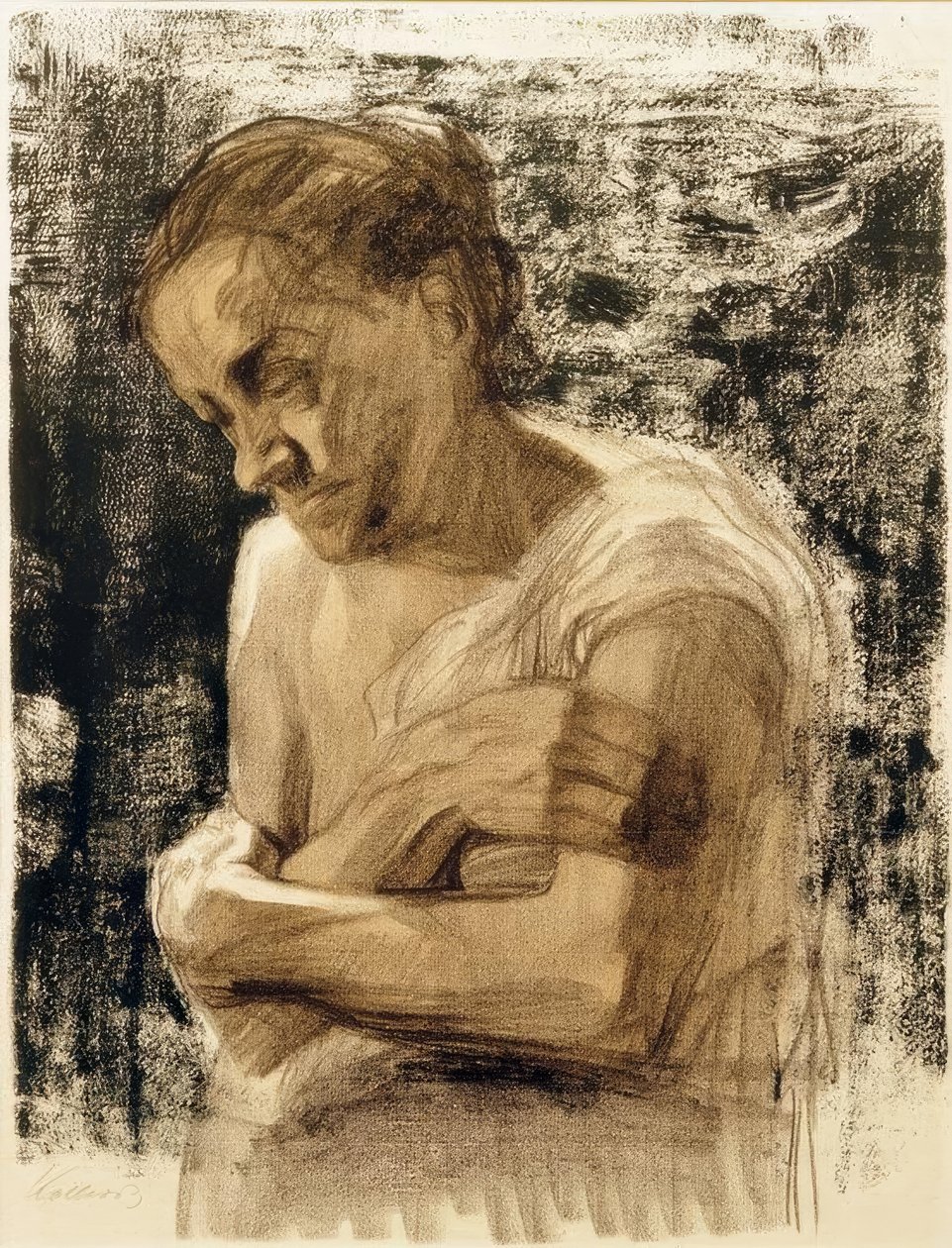 Meia figura de uma mulher com braços cruzados de Käthe Kollwitz