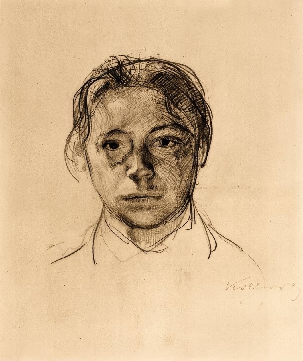 Auto-retrato jovem com cabelos soltos de Käthe Kollwitz