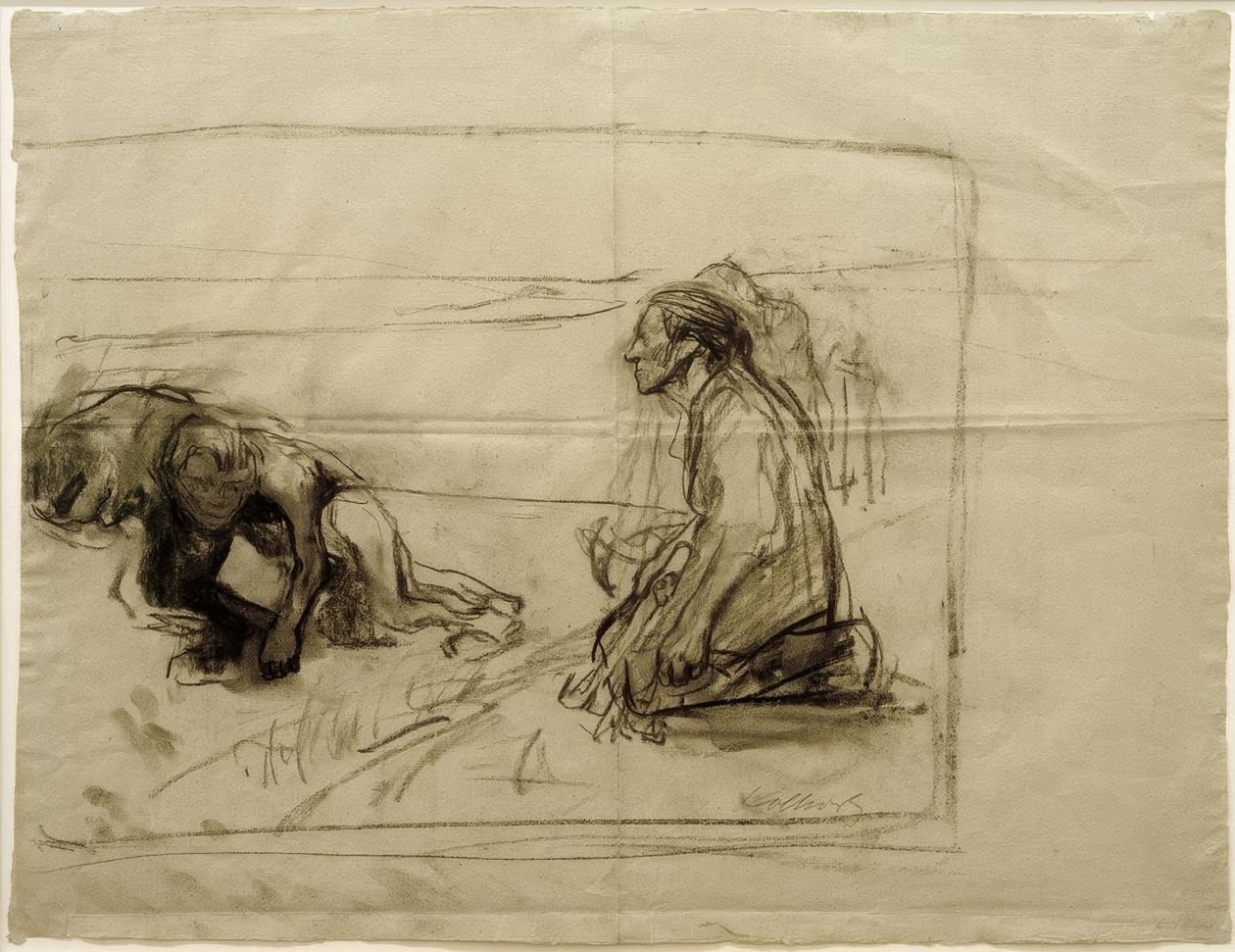 K.Kollwitz, estudo para Pflüger (Pflüger com a esposa ajoelhada) de Käthe Kollwitz