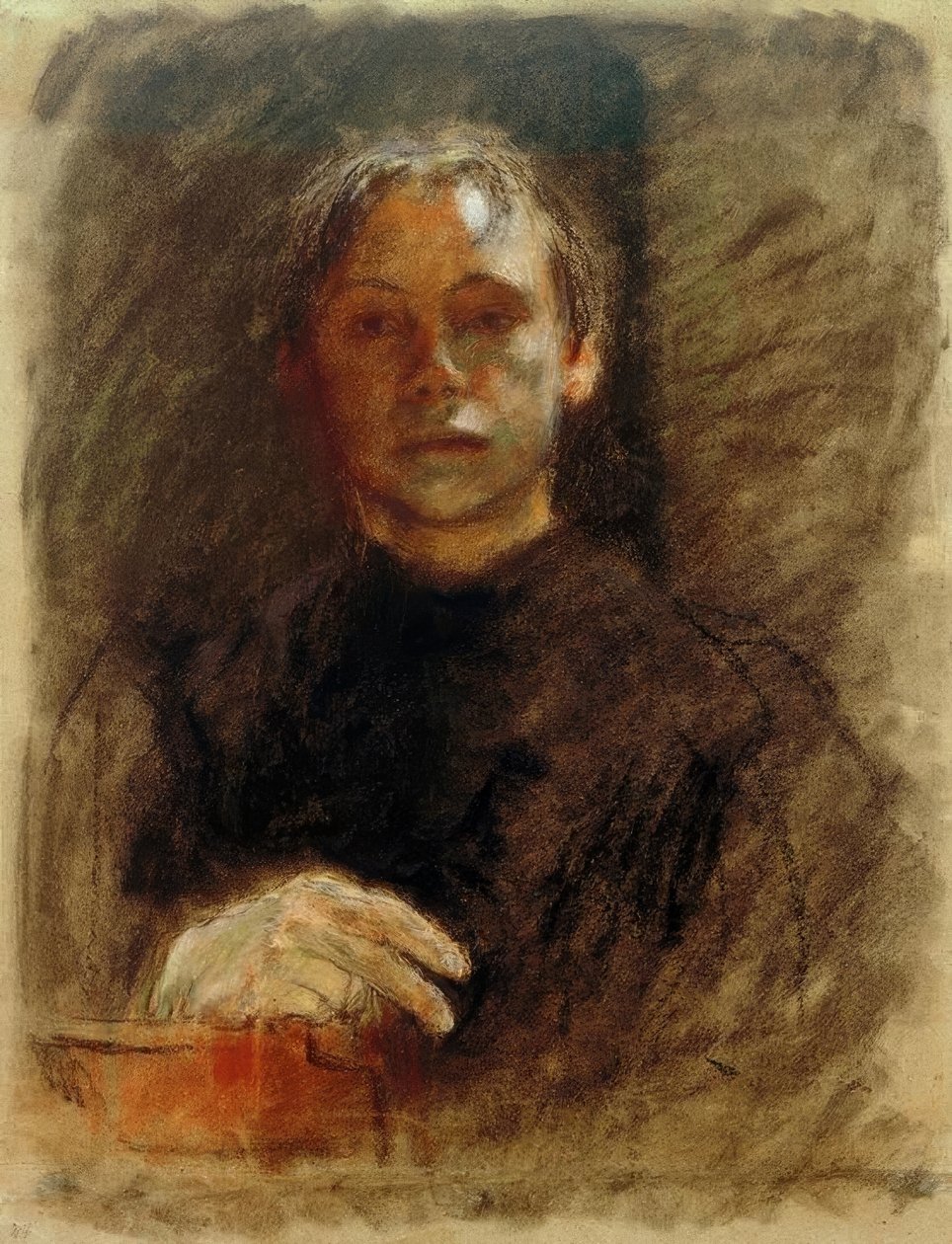 Käthe Kollwitz, auto-retrato e rosto com a mão direita de Käthe Kollwitz