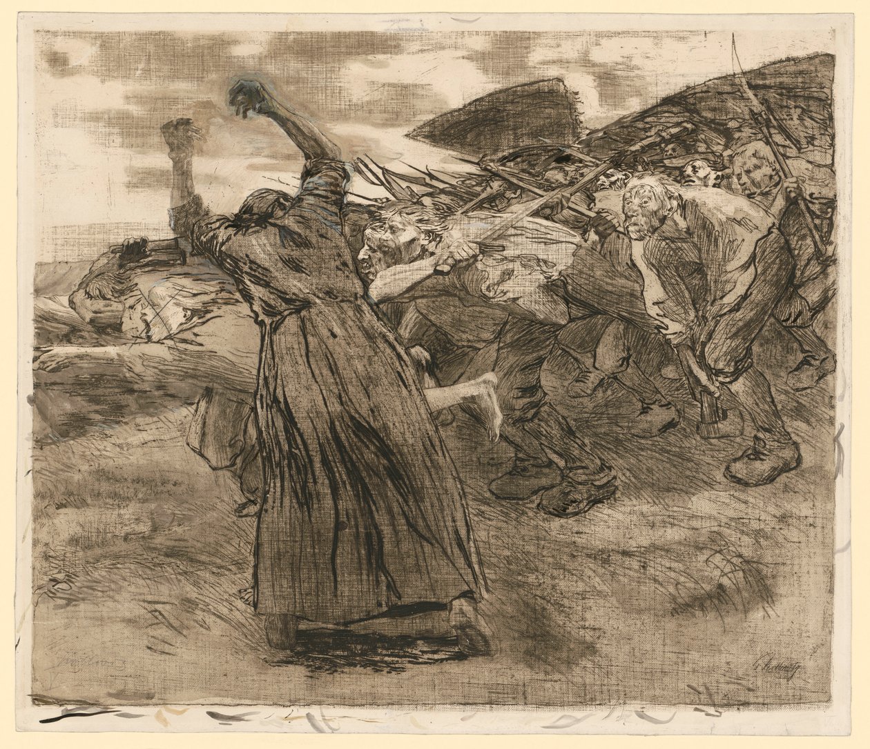 Eclosão (prancha 5 de «Guerra dos Camponeses», 5.º estado) de Käthe Kollwitz