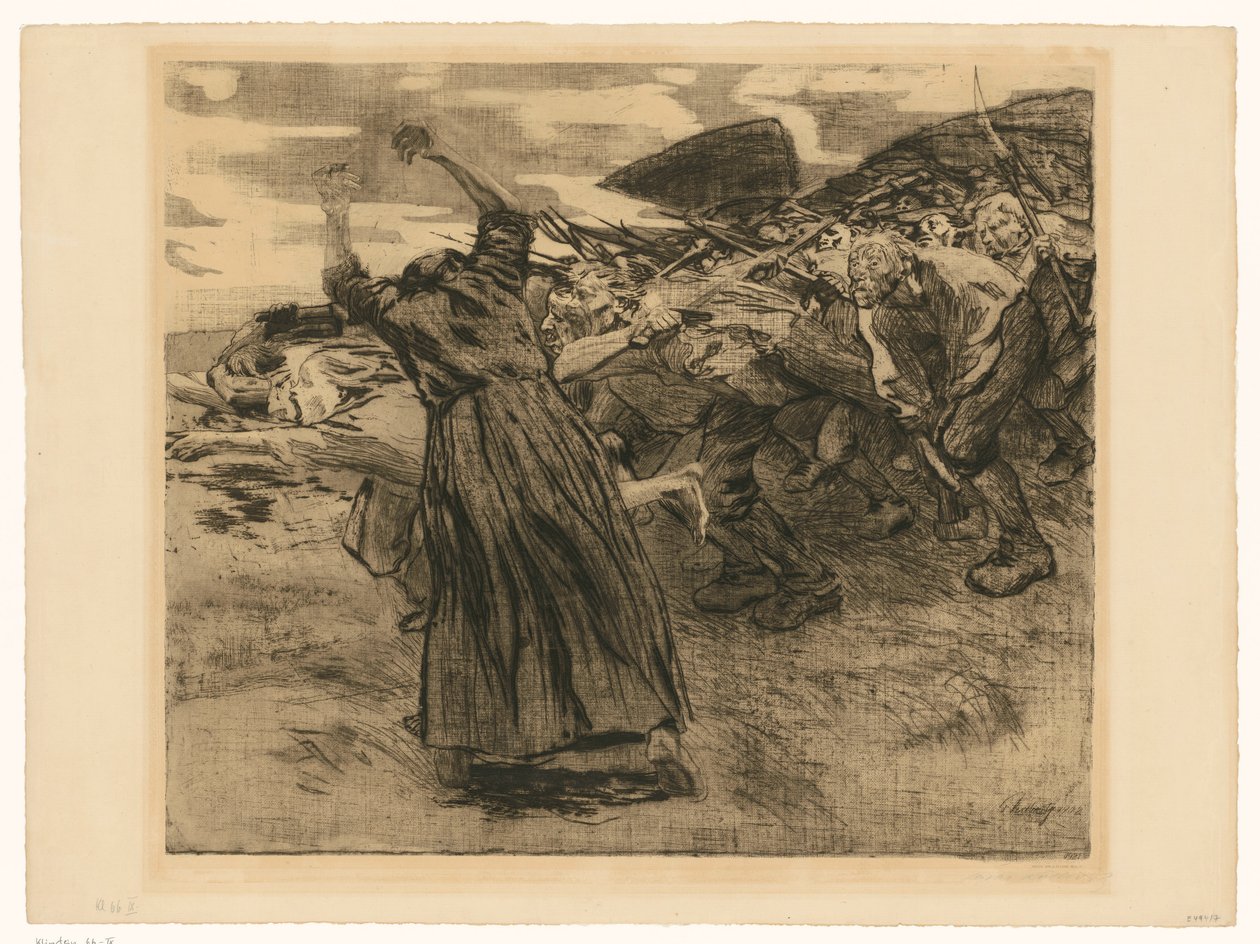 Eclosão (estampa 5 de «Guerra dos Camponeses», 9.º estado) de Käthe Kollwitz
