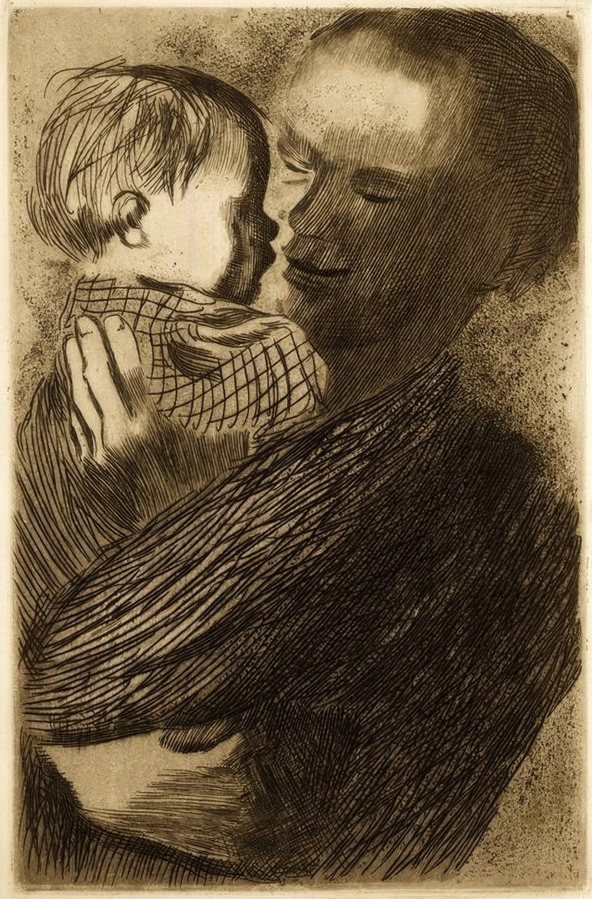 Mãe com criança nos braços de Käthe Kollwitz