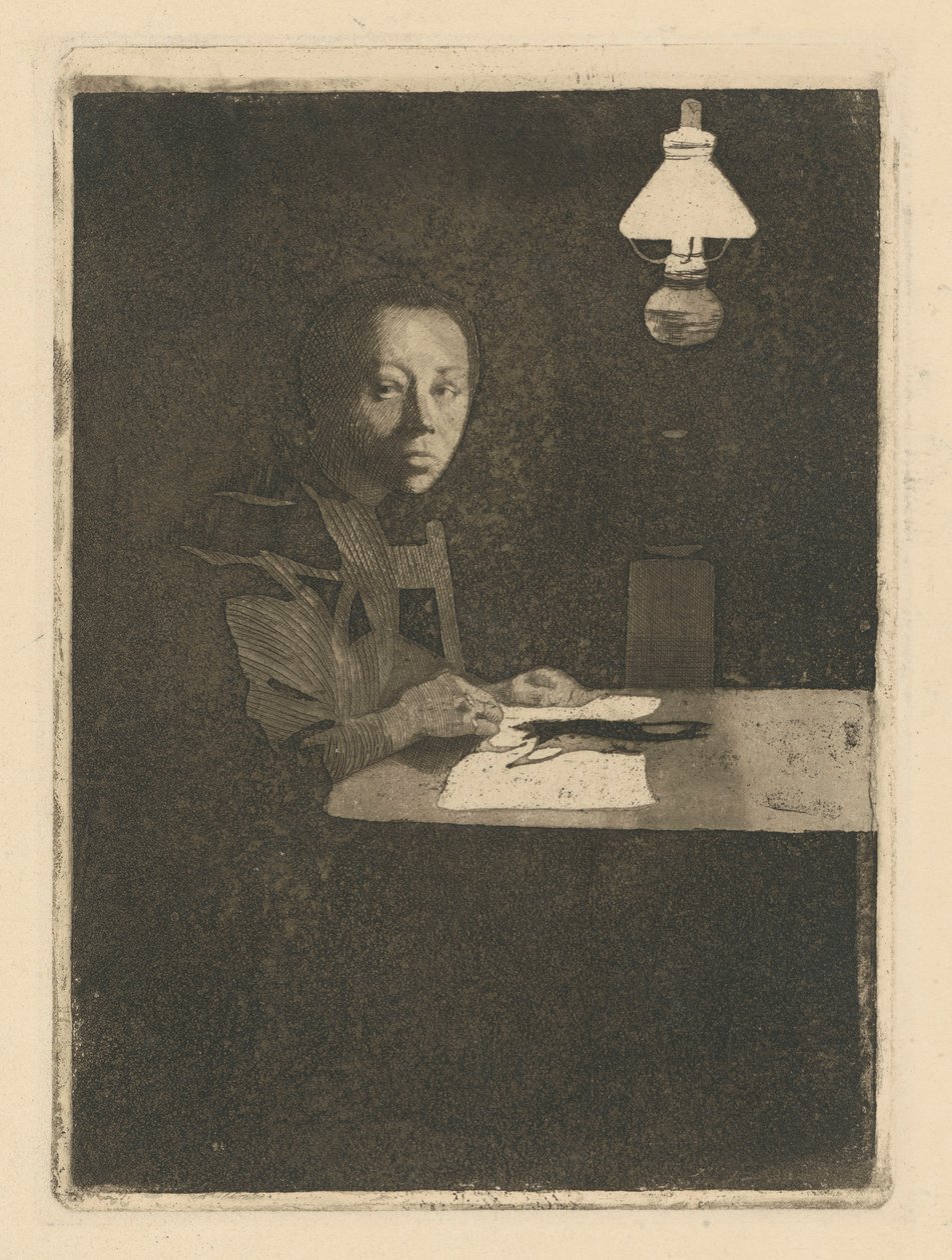 Autorretrato à mesa (Versão definitiva, 3.º estado) de Käthe Kollwitz