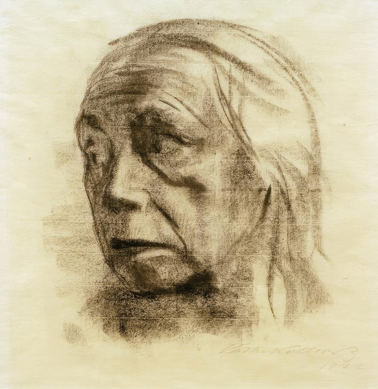 Auto-retrato na vista de três quartos à esquerda de Käthe Kollwitz