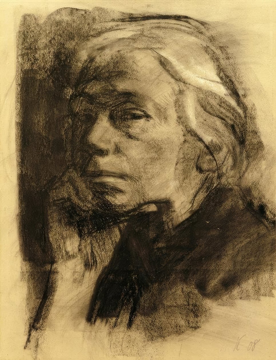 Auto-retrato no perfil de três quartos à esquerda de Käthe Kollwitz