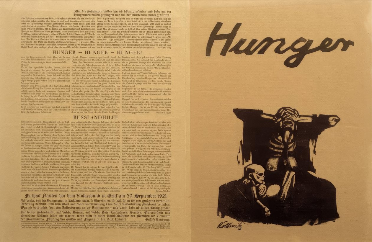 Rússia soviética, crise alimentar - panfleto, K.Kollwitz de Käthe Kollwitz