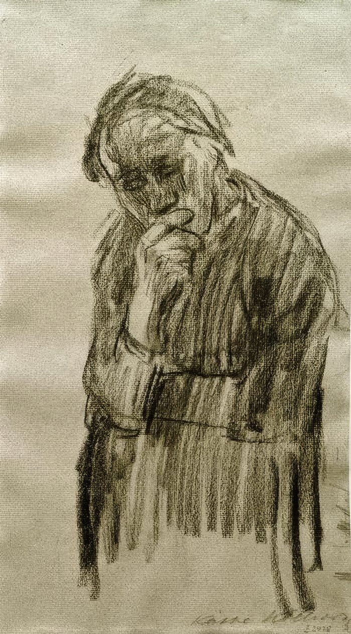Mulher em pé, com a cabeça apoiada na mão direita de Käthe Kollwitz