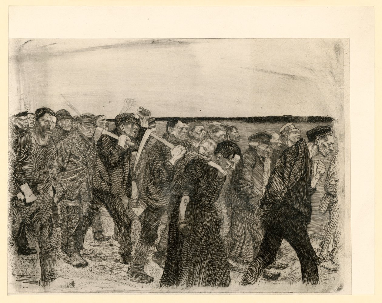 Cortejo de tecelões (folha 4 de «Uma revolta de tecelões», 2.º estado) de Käthe Kollwitz