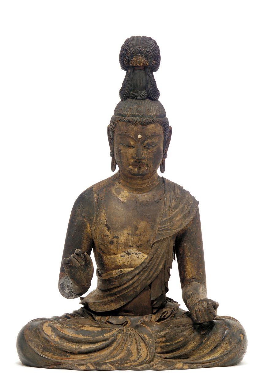 Bodhisattva, período Kamakura, início do século XIII (madeira com laca, ouro, cobre e cristal) de Kaikei