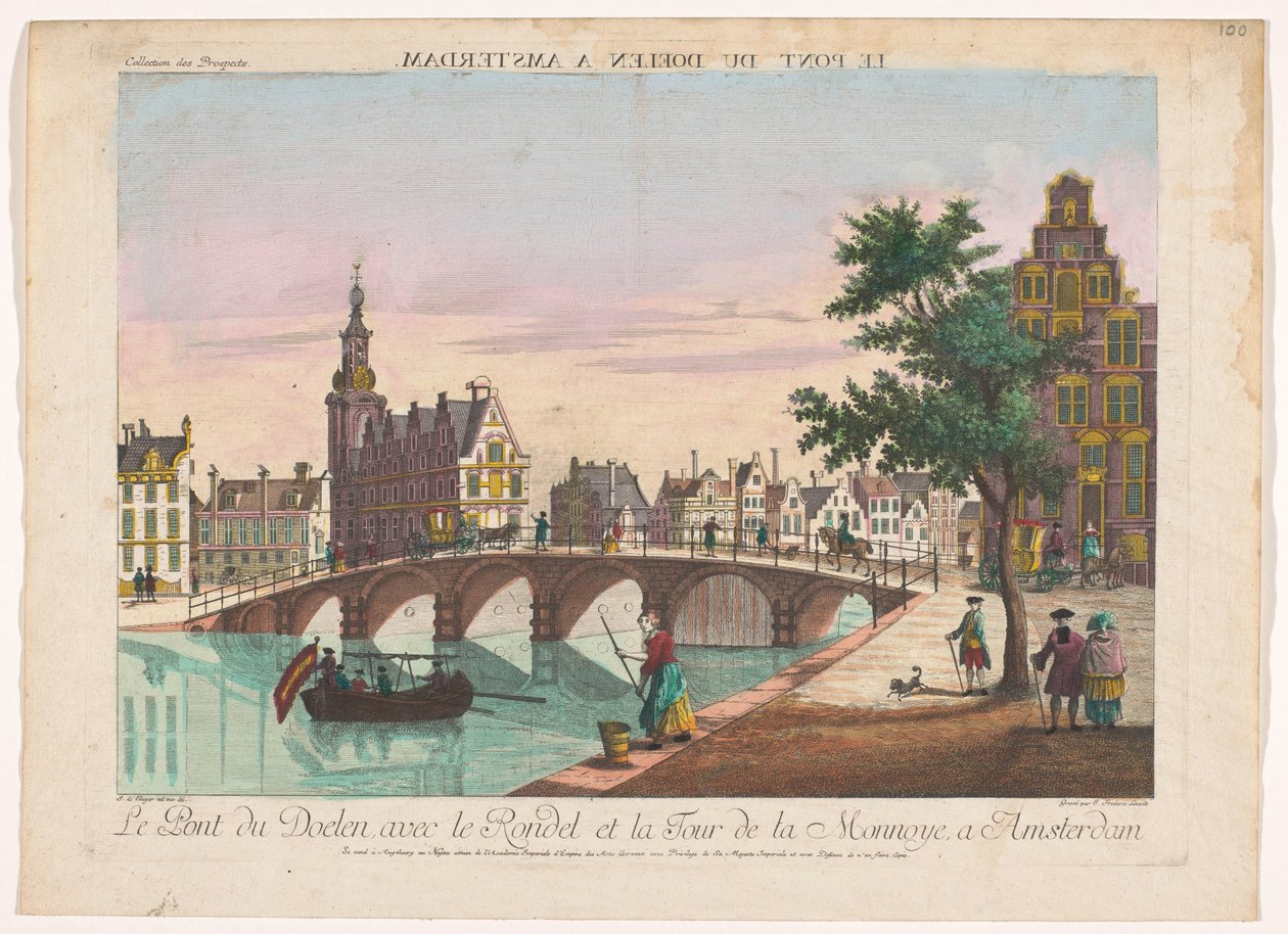 Vista da ponte de Doelen sobre o rio Amstel em Amesterdão
Le Pont du Doelen a Amsterdam (título sobre o objecto) de Kaiserlich Franziskische Akademie
