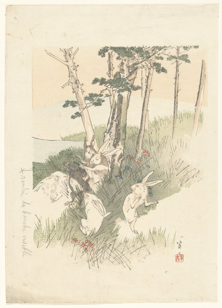 Coelhos e uma toupeira de Kajita Hanko