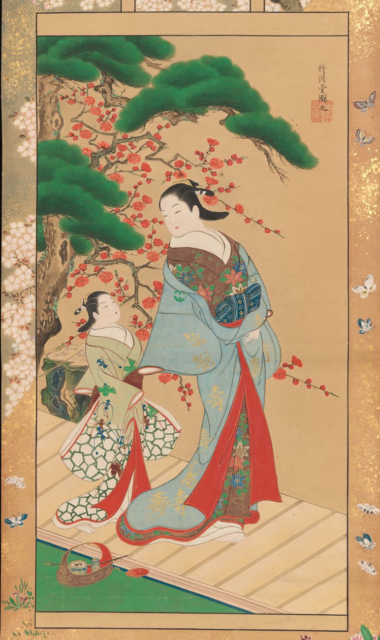 Courtesan e Attendant no início da Primavera, início do século XVIII. de Kakondo