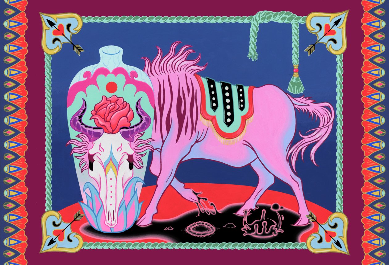 Wildebeest e Vase, 2021 (acrílico sobre painel) de Kam Tsz