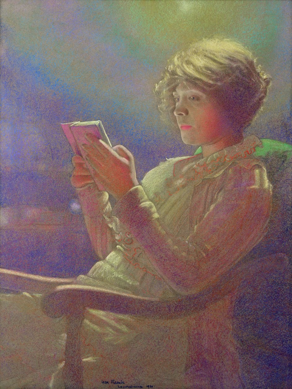 Mulher lendo, 1921 (pastel sobre papel) de Kamir Kaufman