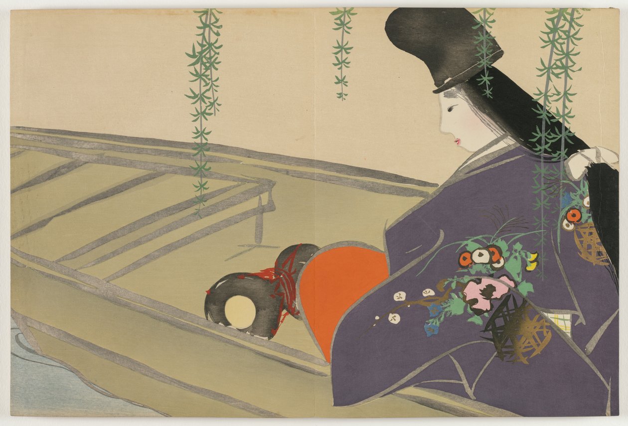 Flores de cem mundos (Momoyogusa): Asazuma em seu barco (Asazuma-bune) de Kamisaka Sekka