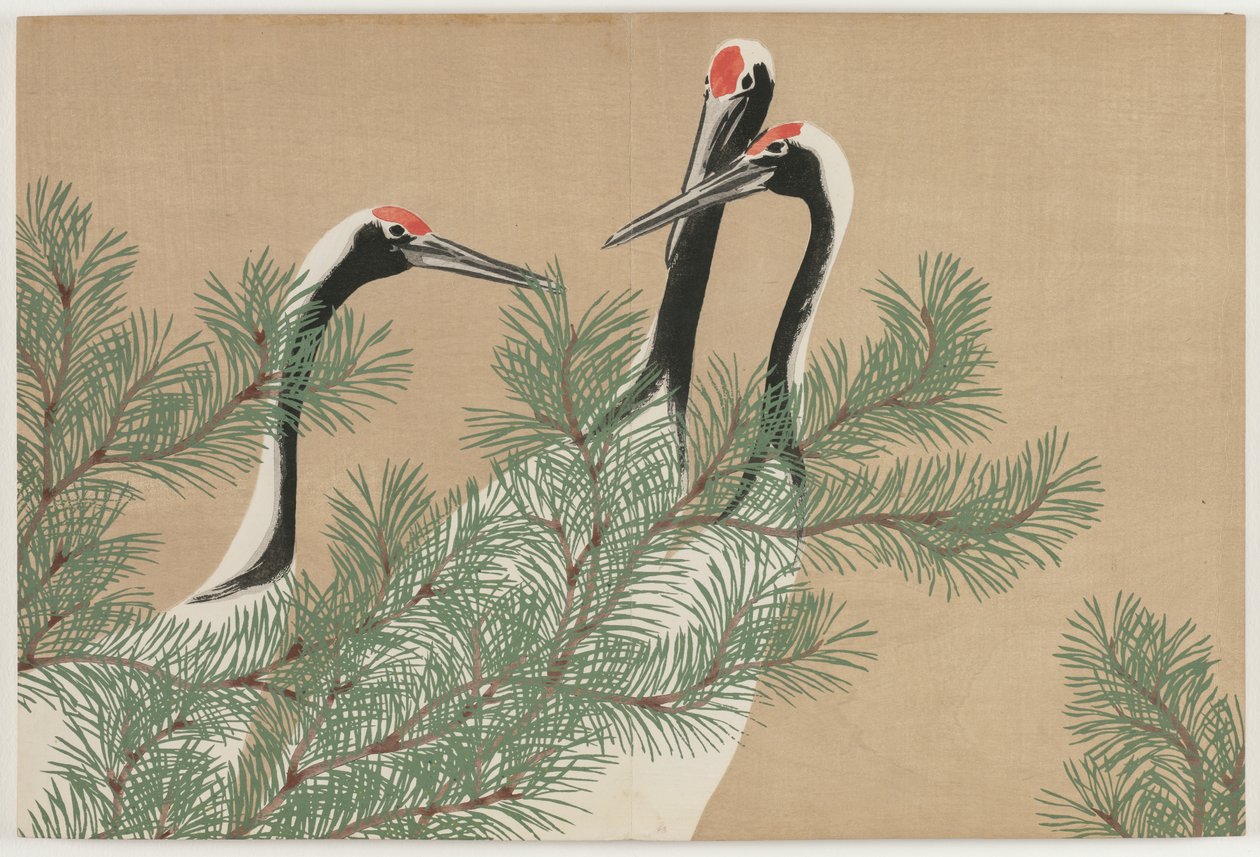 Flores de Cem Mundos (Momoyogusa): Guindastes (Tsuru) de Kamisaka Sekka