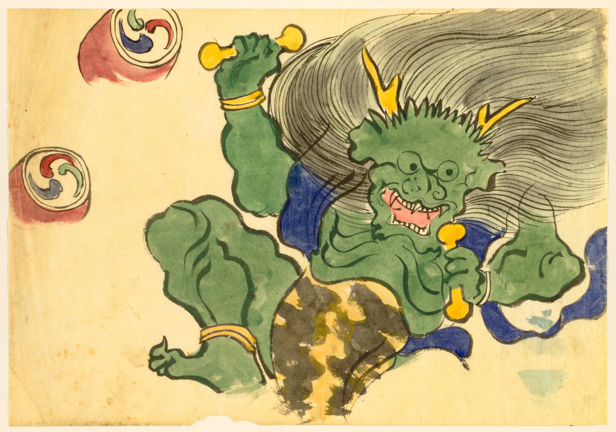 Flores de Cem Mundos (Momoyogusa): Deus do Trovão (Raijin) de Kamisaka Sekka