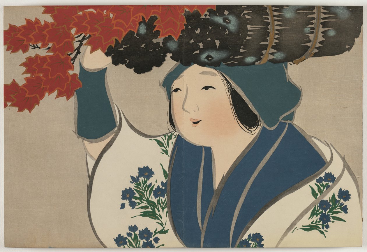 Flowers of a Hundred Worlds (Momoyogusa): Kindling Salesgirl (Kurokiuri) de Kamisaka Sekka