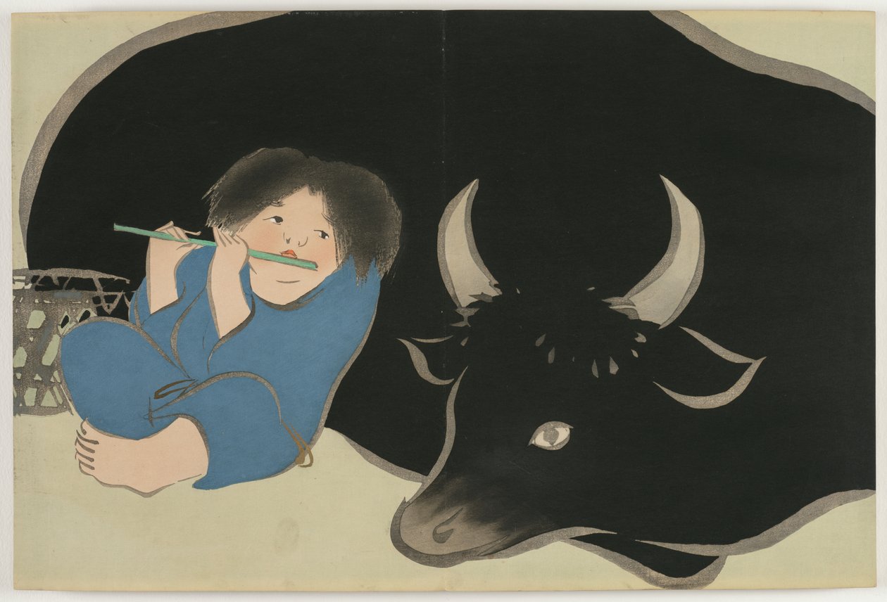 Flores de Cem Mundos (Momoyogusa): Oxherd (Bokudo) de Kamisaka Sekka