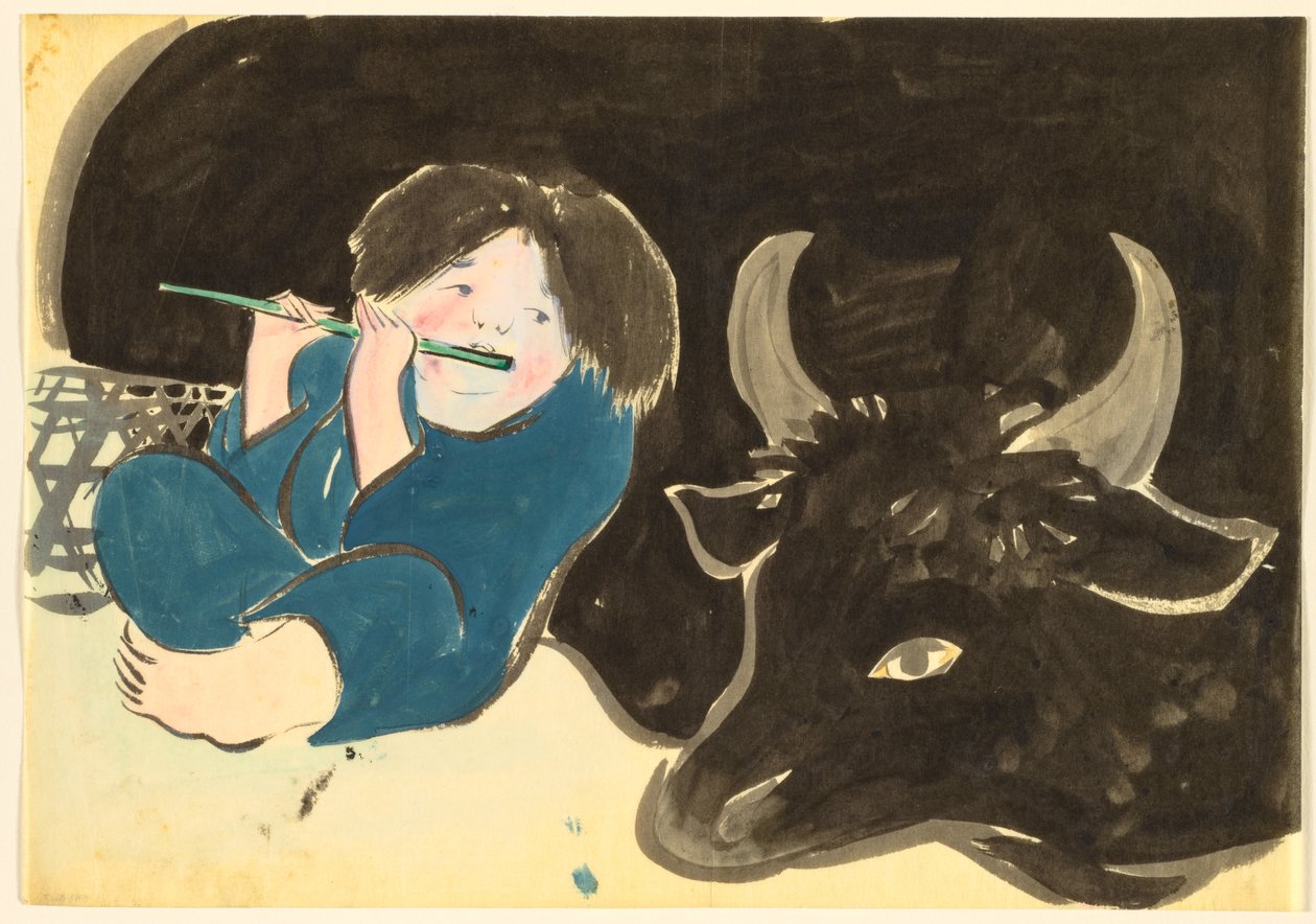 Flores de Cem Mundos (Momoyogusa): Oxherd (Bokudo) de Kamisaka Sekka
