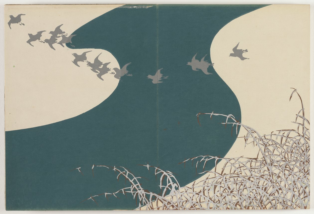 Flores de cem mundos (Momoyogusa): Rio no inverno (Fuyu no kawa) de Kamisaka Sekka