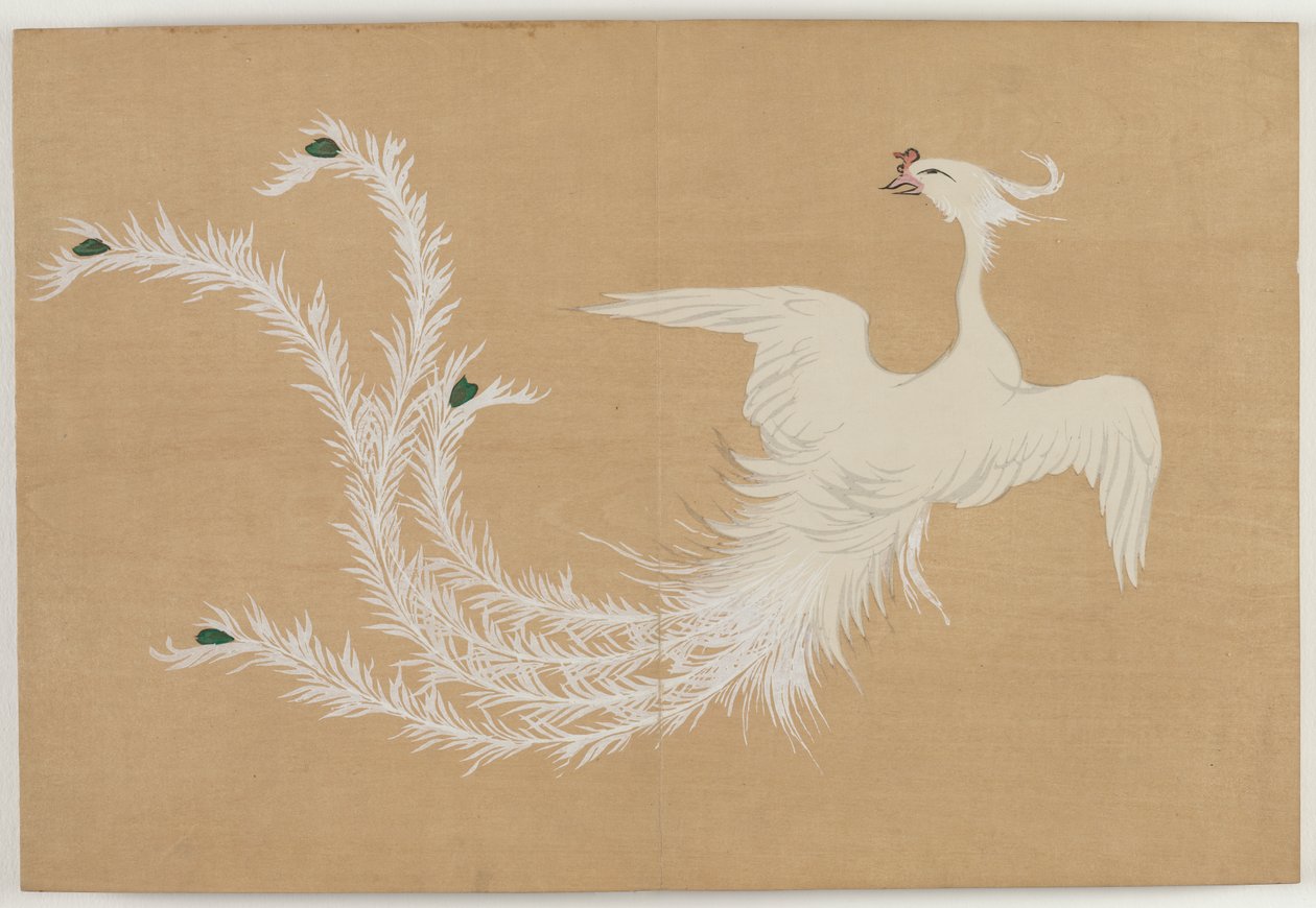 Flores de Cem Mundos (Momoyogusa): Fênix Branca (Hakuho) de Kamisaka Sekka